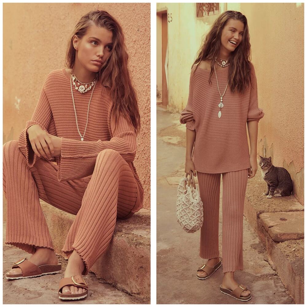 Free People Beach Imogene Oversized Knit Tunic Sweater Top Size Medium Salmon